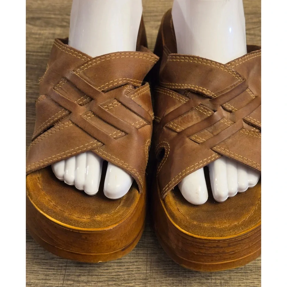 VTG Candies Y2K 90s Platform Chunky Heel Wooden Sandals Shoes Women's Size 10